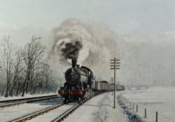 PETER PEMRICK (TWENTIETH CENTURY) OIL ON BOARD ?Steam in January? Signed and dated 1972, titled to