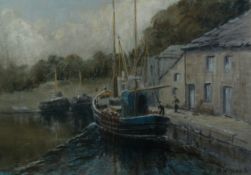 H MAKIN (TWENTIETH CENTURY) PASTEL DRAWING Harbour scene with moored fishing boats Signed and