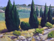 HAROLD W CRITCHLEY (1925-2001) OIL PAINTING ON CANVAS A French landscape with vineyard Signed