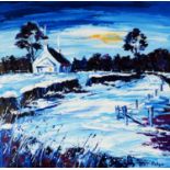 LYNN RODGIE (MODERN) IMPASTO OIL ON CANVAS ?Moonlit Night? Signed, titled to gallery label verso