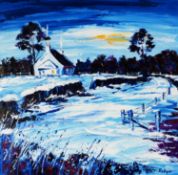 LYNN RODGIE (MODERN) IMPASTO OIL ON CANVAS ?Moonlit Night? Signed, titled to gallery label verso