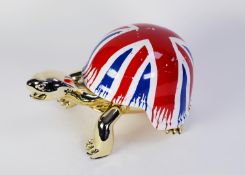 DIEDERIK VAN APPLE (b.1985) LIMITED EDITION RESIN SCULPTURE OF A ?GOLDEN PEACE TURTLE? ?Union Jack?,