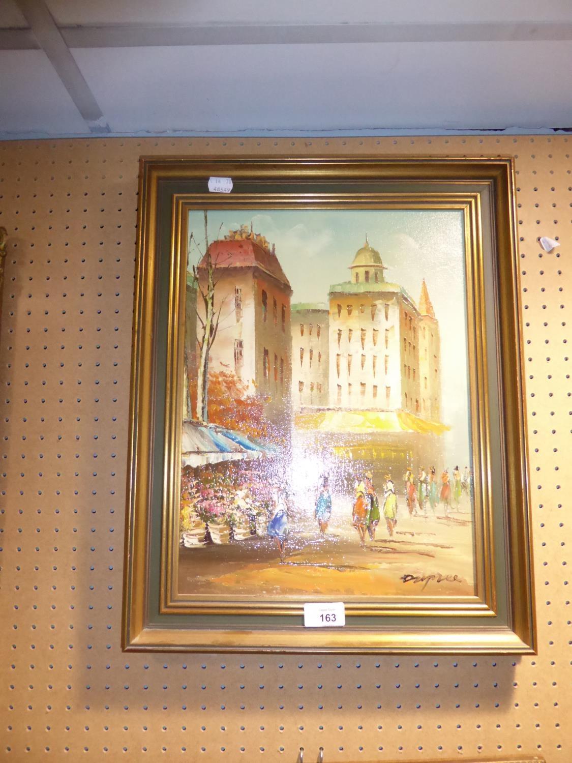 DUPREE OIL PAINTING  CITY STREET MARKET WITH FIGURES SIGNED  15" X 11"