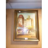 DUPREE OIL PAINTING  CITY STREET MARKET WITH FIGURES SIGNED  15" X 11"