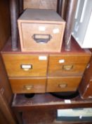 FIVE WOODEN INDEX DRAWERS WITH METAL TITLE HOLDERS (5)