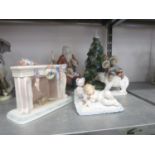 FIVE MODERN PIECES OF LLADRO PORCELAIN comprising; Santa Claus, a Fireplace with hanging