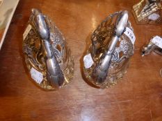 PAIR OF CUT GLASS AND STERLING SILVER SWAN PATTERN SWEETMEAT BOWLS WITH CUT GLASS BODIES, PIERCED