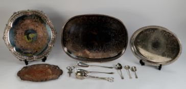MIXED LOT OF ELECTROPLATE, to include, ROUNDED OBLONG SILVER PLATED ON COPPER GALLERIED TRAY, with