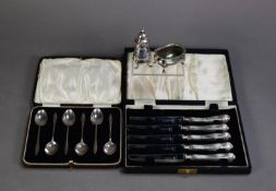 GEORGE V CASED SET OF SIX SILVER COFFEE SPOONS, 1.4oz, Birmingham 1927, together with a CASED PART