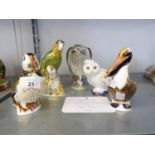 FIVE MODERN ROYAL CROWN DERBY PORCELAIN JAPAN DECORATED MODEL BIRDS comprising; 'Osprey', 'Amazon