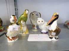 FIVE MODERN ROYAL CROWN DERBY PORCELAIN JAPAN DECORATED MODEL BIRDS comprising; 'Osprey', 'Amazon