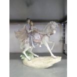 MODERN LLADRO PORCELAIN MODEL 'Love Story' of a young couple upon a White Horse, 14 ¼" (36cm) high