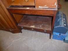 AN OAK  TWO TIER WASH-STAND/SIDE TABLE WITH DRAWER BELOW (DISTRESSED) AND A BENTWOOD CIRCULAR