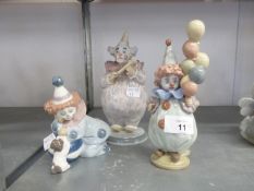 THREE MODERN LLADRO PORCELAIN MODELS OF CLOWNS 8" (20.5cm) high and smaller (3)