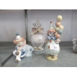 THREE MODERN LLADRO PORCELAIN MODELS OF CLOWNS 8" (20.5cm) high and smaller (3)