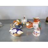 FIVE MODERN ROYAL CROWN DERBY PORCELAIN JAPAN DECORATED MODEL BIRDS Including; a Swan, a Pheasant