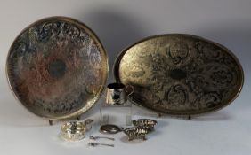 SMALL, MIXED LOT OF ELECTROPLATE, to include: SMALL OBLONG CUT GLASS OLIVE OR PICKLE DISH, PAIR OF