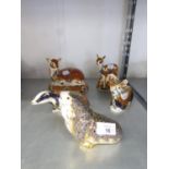 FIVE MODERN ROYAL CROWN DERBY PORCELAIN JAPAN DECORATED ANIMALS comprising 'Reindeer', 'Moonlight