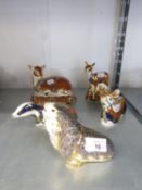 FIVE MODERN ROYAL CROWN DERBY PORCELAIN JAPAN DECORATED ANIMALS comprising 'Reindeer', 'Moonlight