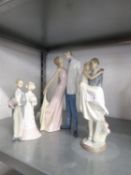 THREE LLADRO PORCELAIN GROUPS, MAN AND WOMAN IN EVENING DRESS EMBRACING, 12" (30.5cm) HIGH; MAN