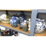 A LATE VICTORIAN POTTERY TOILET JUG AND BASIN (A.F.),  REPRODUCTION ORIENTAL VASES ETC....