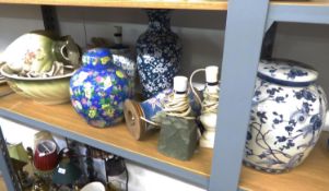 A LATE VICTORIAN POTTERY TOILET JUG AND BASIN (A.F.),  REPRODUCTION ORIENTAL VASES ETC....