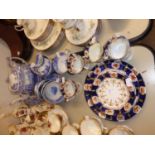 SPODE BLUE AND WHITE TEAPOT, 4 CUPS, 4 SAUCERS, MILK AND SUGAR BASIN, SANDWICH PLATE, AND TWO