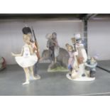 THREE PIECES OF MODERN LLADRO PORCELAIN comprising A MODEL of two Indian Children riding a baby