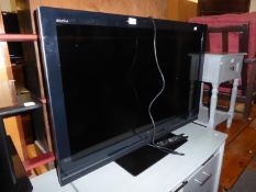 SONY FLAT SCREEN TELEVISION, 40? AND ACCESSORIES, ON THREE TIER BLACK GLASS STAND