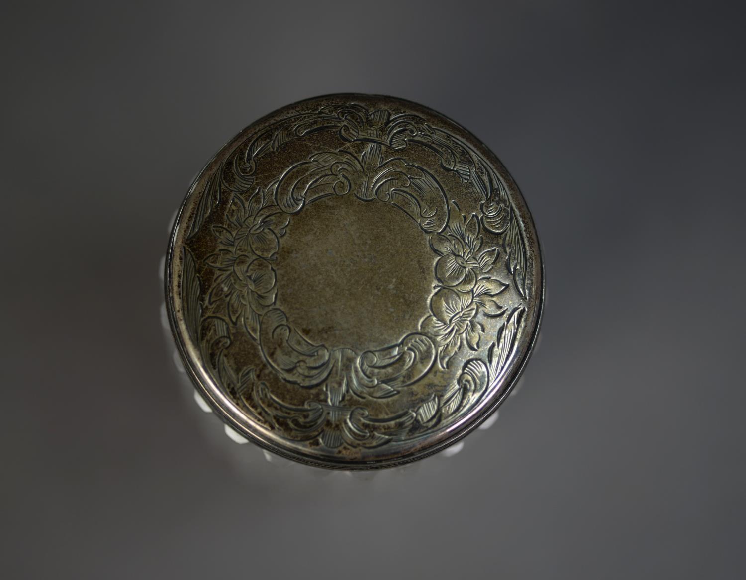 VICTORIAN CUT GLASS CYLINDRICAL TOILET JAR WITH ENGRAVED SILVER PULL-OFF COVER, 3 ½? (8.9cm) high, - Image 2 of 2