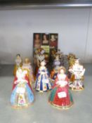 SEVEN MODERN ROYAL WORCESTER PORCELAIN CANDLE SNUFFERS 'HENRY VIII AND HIS SIX WIVES', TOGETHER with