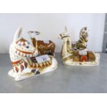 FOUR MODERN ROYAL CROWN DERBY PORCELAIN JAPAN DECORATED ANIMAL MODELS Comprising; 'Llama', '