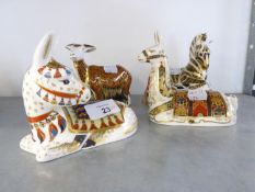 FOUR MODERN ROYAL CROWN DERBY PORCELAIN JAPAN DECORATED ANIMAL MODELS Comprising; 'Llama', '