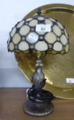 REPRODUCTION TIFFANY STYLE TABLE LAMP AND DOMED LEADED GLASS SHADE