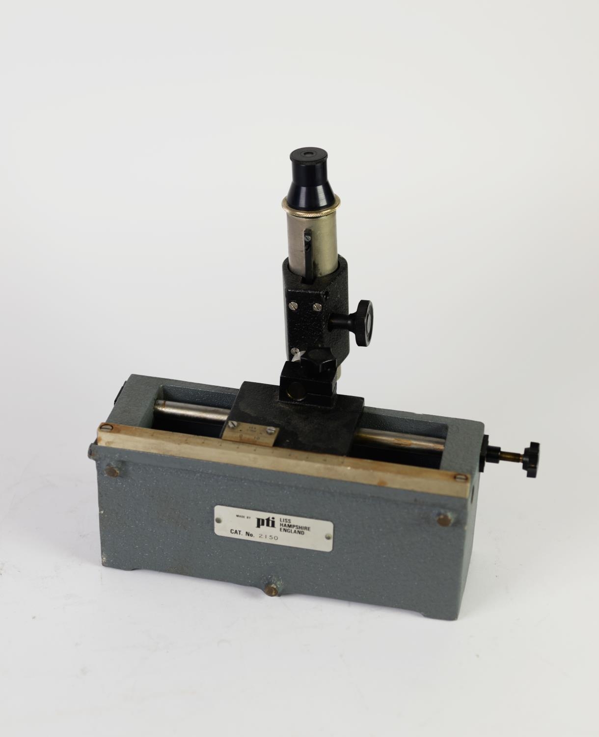 P.T.I LISS HAMPSHIRE TRAVELLING VERNIER MICROSCOPE, Cat No. 2150, 10" (25.5cm) wide
