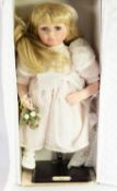 TWO BOXED ALBERON CERAMIC HEADED DOLLS, Laura - with straw hat and teddy; Lisa - limited edition