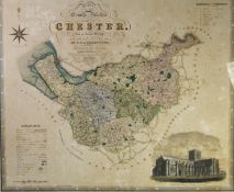 E. & J. GREENWOOD, ANTIQUE MAP 'CHESTER' (Cheshire)  published 1830 with illustration of Chester