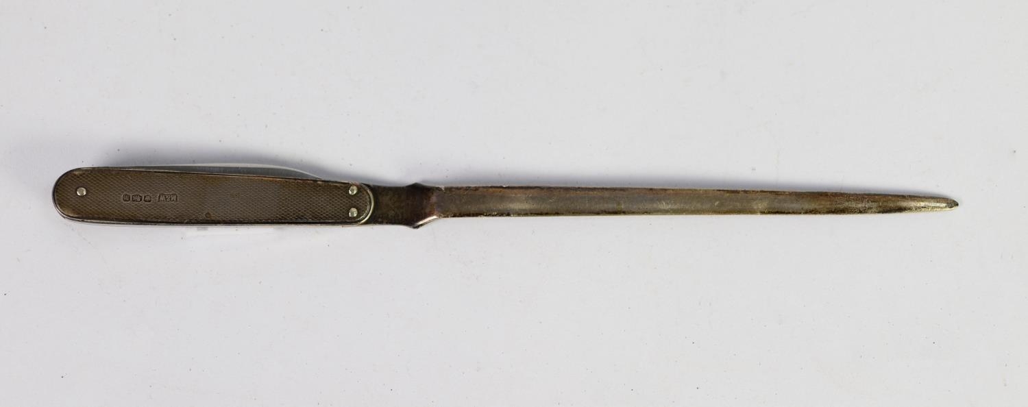 HALLMARKED SILVER LETTER OPENER BY MAPPIN & WEBB with engine turned silver handle and stainless - Image 2 of 2