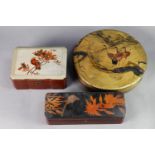 LATE NINETEENTH CENTURY ORIENTAL SHALLOW CIRCULAR LACQUER BOX, design of cranes in a landscape, 12