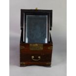 TWENTIETH CENTURY FAR EASTERN GENTLEMAN'S HARDWOOD AND BRASS MOUNTED TRAVEL BOX, the hinge top