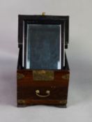 TWENTIETH CENTURY FAR EASTERN GENTLEMAN'S HARDWOOD AND BRASS MOUNTED TRAVEL BOX, the hinge top