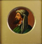 MIDDLE EASTERN SCHOOL, LATE NINETEENTH CENTURY CIRCULAR OIL BOARD, portrait in profile of a