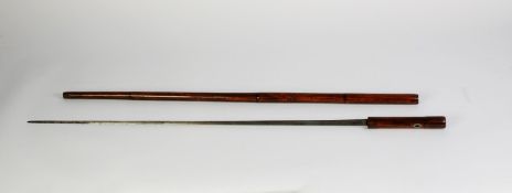 EARLY 20th CENTURY CANE SWORD STICK of, possibly, far eastern manufacture, the single edge blade