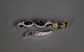 Pair of Swarovski amethyst coloured crystal and tiny white stone CLIP EARRINGS; a pair of small