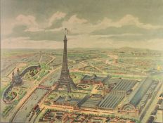 UNIVERSAL EXHIBITION, PARIS 1889 - PANORAMIC COLOUR PRINT, 19? x 24? (48.2cm x 61cm), framed and