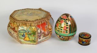 CIRCA 1920's PLASTIC CHRISTMAS BOX 'THE SEASONS HAPPY GREETINGS' of hexagonal and stitched form, all