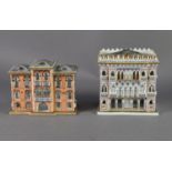TWO VILLEROY AND BOCH CERAMIC TEA LIGHT STANDS, IN THE FORM OF CLASSICAL HOUSES, one labelled
