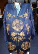 CHINESE HAORI OR SHORT JACKET WORN OVER KIMONO -  principally midnight blue silk embroidered in gold