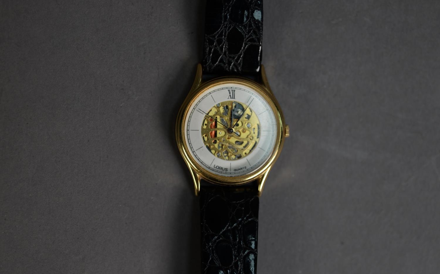 GENT?S LORUS QUARTZ WRISTWATCH with visible escapement, leather strap and a GENT?S TERNIER QUARTZ