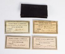 FOUR SEASON TICKETS OF ADMISSION - THE EXHIBITION OF THE WORLDS OF INDUSTRY OF ALL NATIONS 1851,